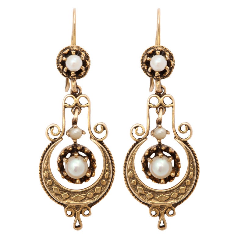 English Gold and Seed Pearl Earrings at 1stDibs