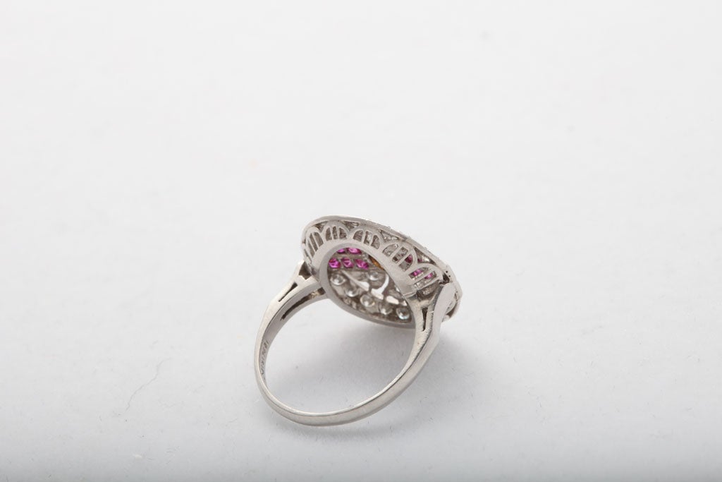 Women's Art Deco Cognac Diamond - Ruby & Diamond Pinky Ring