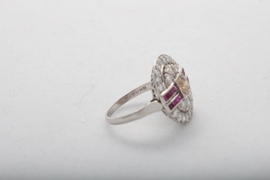 Art Deco Cognac Diamond - Ruby & Diamond Pinky Ring 1
