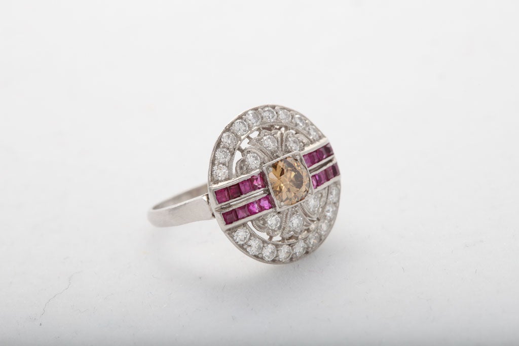 Art Deco Cognac Diamond - Ruby & Diamond Pinky Ring 2