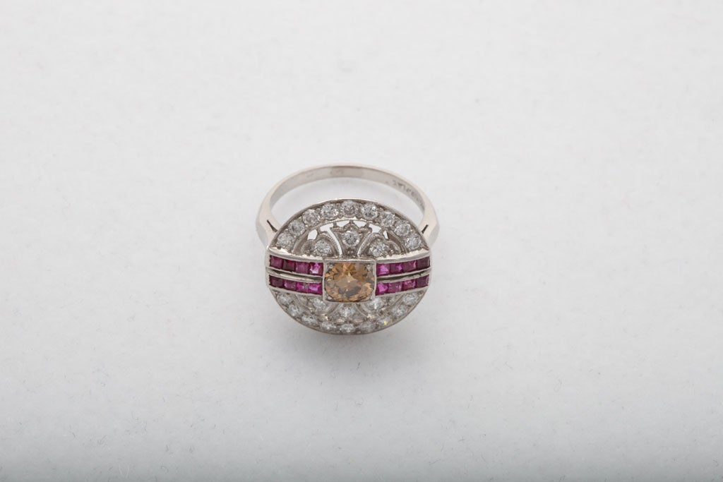 Art Deco Cognac Diamond - Ruby & Diamond Pinky Ring 3