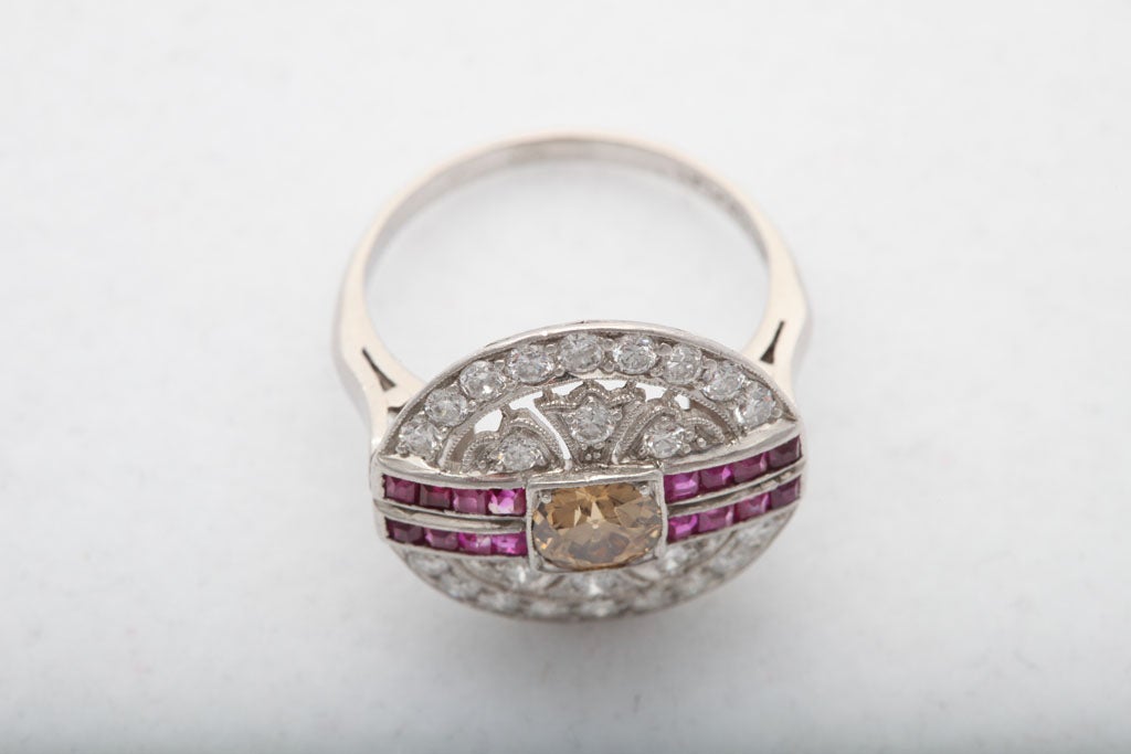 Art Deco Cognac Diamond - Ruby & Diamond Pinky Ring 4