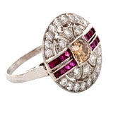 Antique Art Deco Cognac Diamond - Ruby & Diamond Pinky Ring