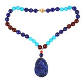 Pendant Necklace  of Turquoise , Lapis and Carnelian