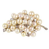 Lustrous Cultured Pearl and Diamond Spray Brooch