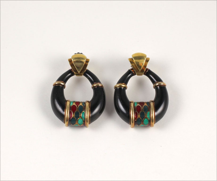 18K and Enamel Hoop Earrings