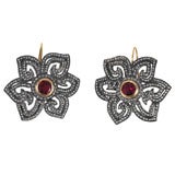 Rose- Cut  Diamond Earrings with  Center Citrines