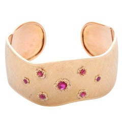 Moderne Ruby & Gold Bangle with a Florentine Finish