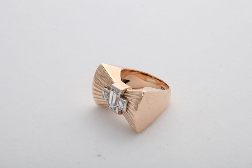 Retro Emerald Cut Diamond Bow Ring