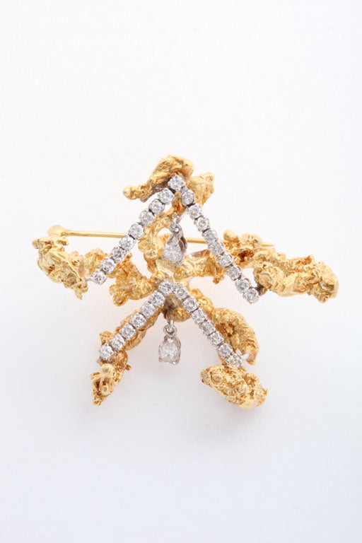Moderne  A. Kim  Freeform Gold and Diamond Brooch