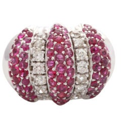 Retro Bombe Shaped Ruby and Diamond Ring
