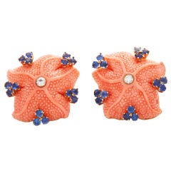 Carved Coral Starfish Earrings