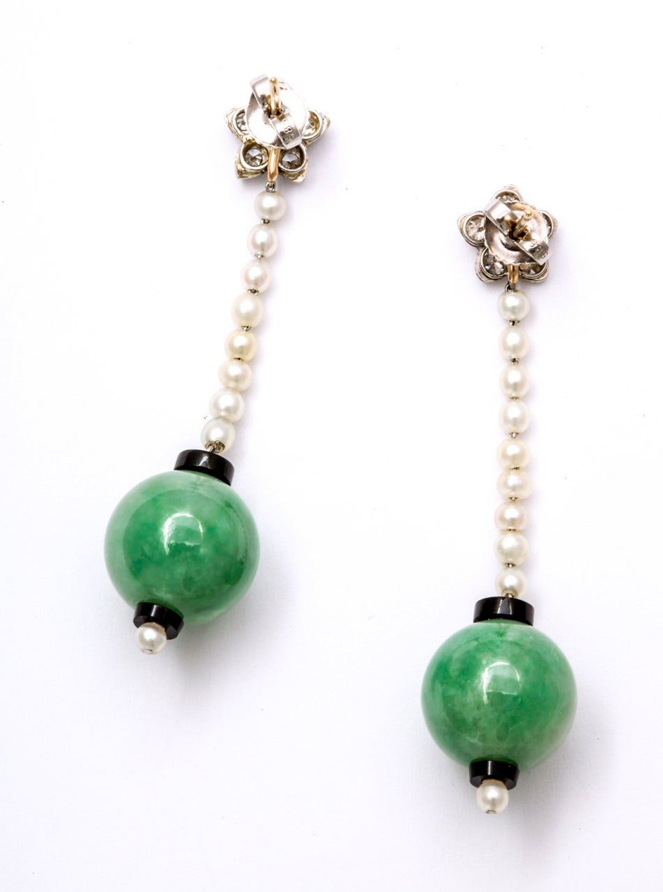  Antique Art Deco Jade Earrings 1