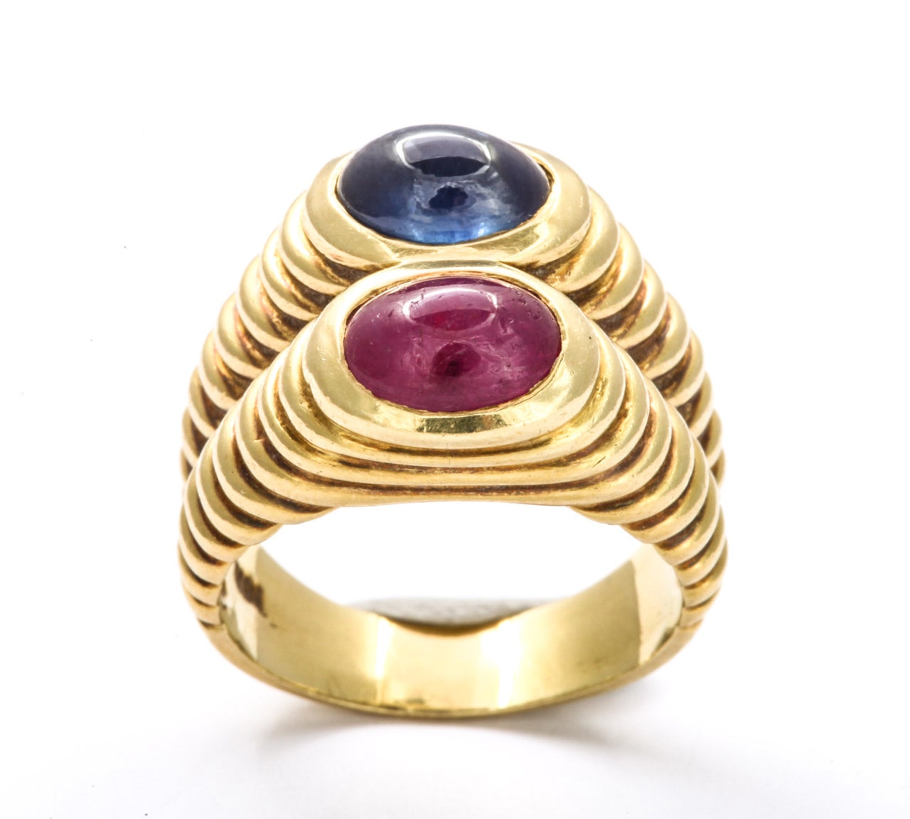 Ruby Sapphire gold Double Band Ring In Excellent Condition In Stamford, CT