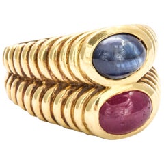 Ruby Sapphire gold Double Band Ring