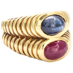 Ruby Sapphire gold Double Band Ring 3
