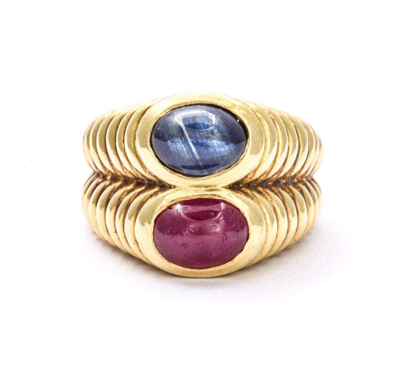 Ruby Sapphire gold Double Band Ring For Sale at 1stdibs