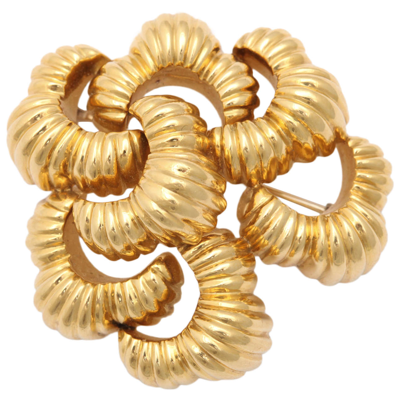 Large Gold Ruffled Pin For Sale