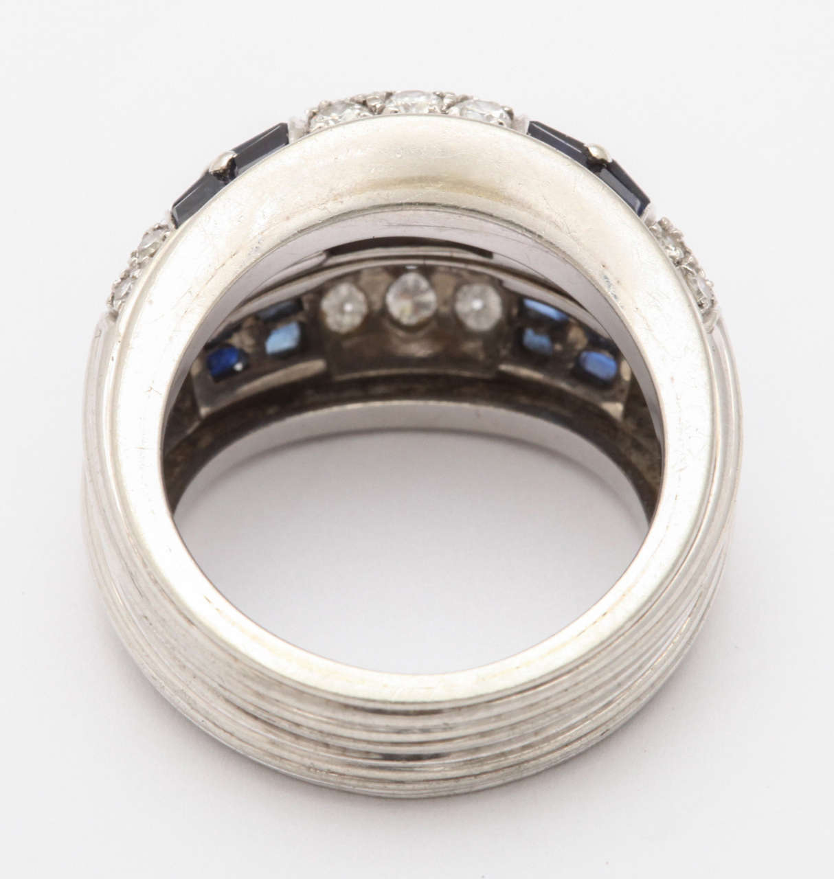Women's Sapphire Diamond White Gold Double Band Ring For Sale