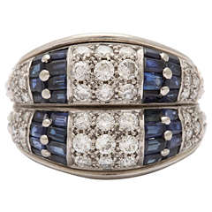 Bague double anneau en or blanc avec saphirs et diamants