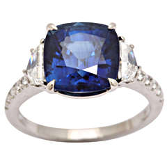 Cushion Ceylon Sapphire Diamond Platinum Ring