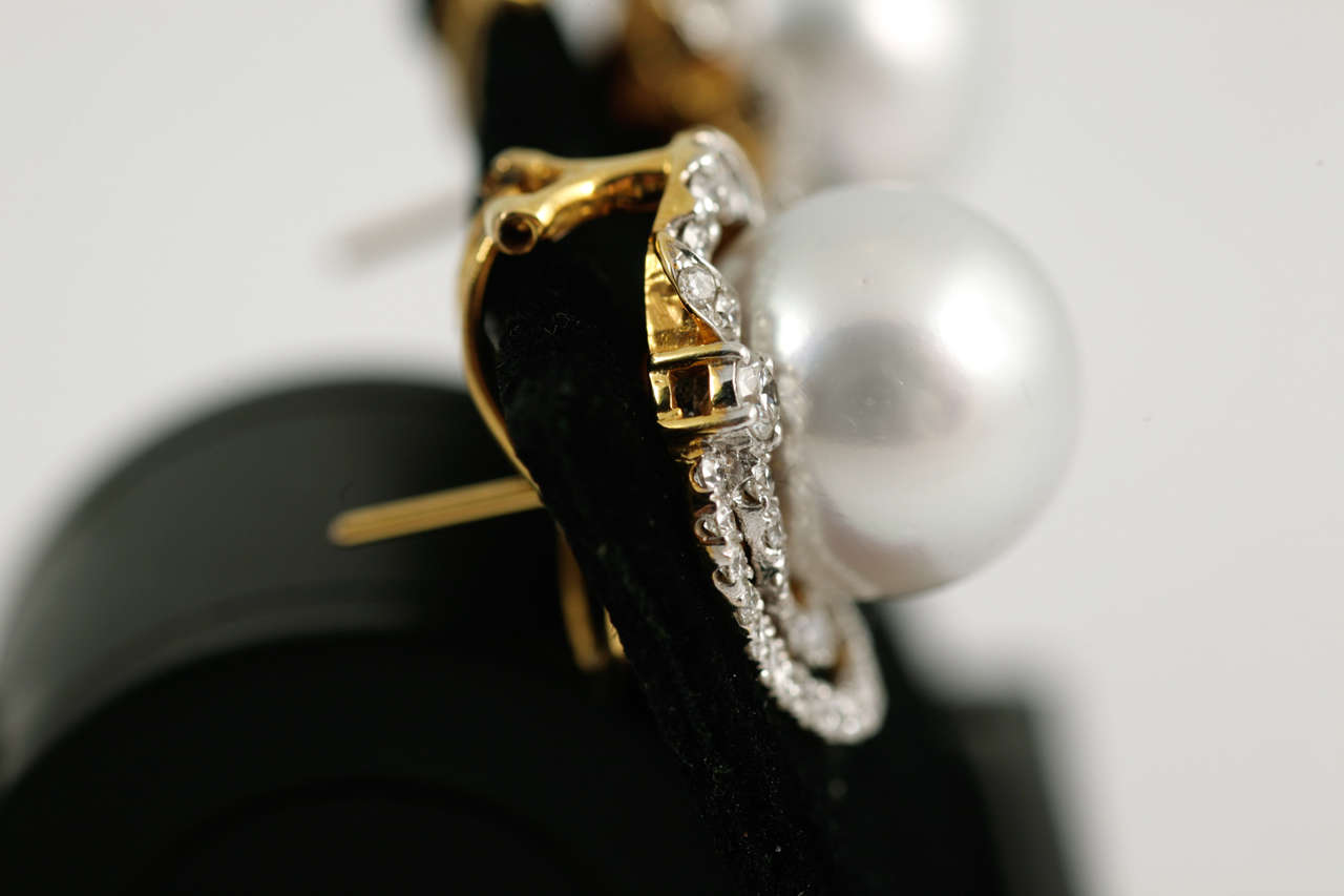 Women's Large Cultured Pearl Diamond Cluster Earrings