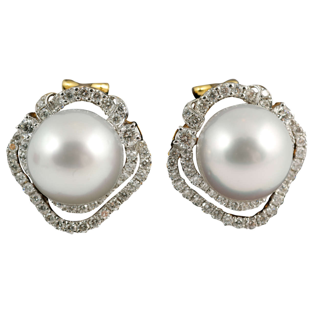 Large Cultured Pearl Diamond Cluster Earrings