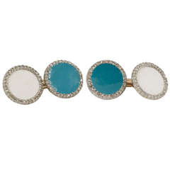 Ghiso of Paris rose diamond and enamel cufflinks c 1900