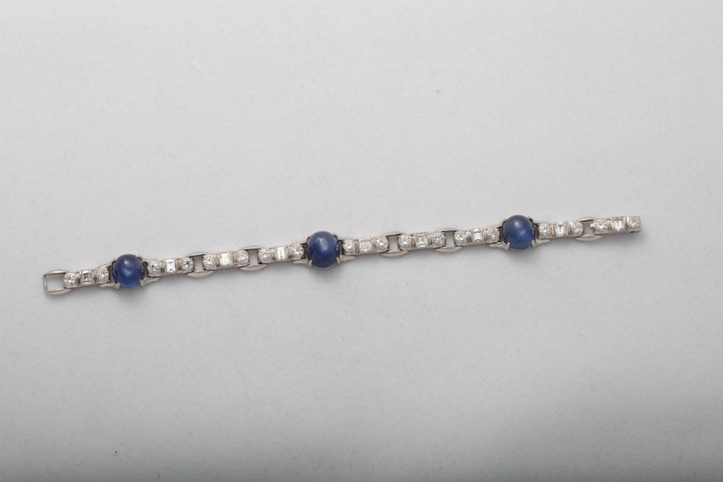 Art Deco Platinum  Diamond & Star Sapphire Line Bracelet