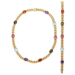 Gold and Colored Stone Necklace and Bracelet