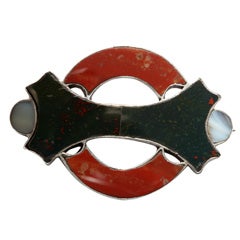 Sterling Silover-Mounted Scottish Agate Brooch