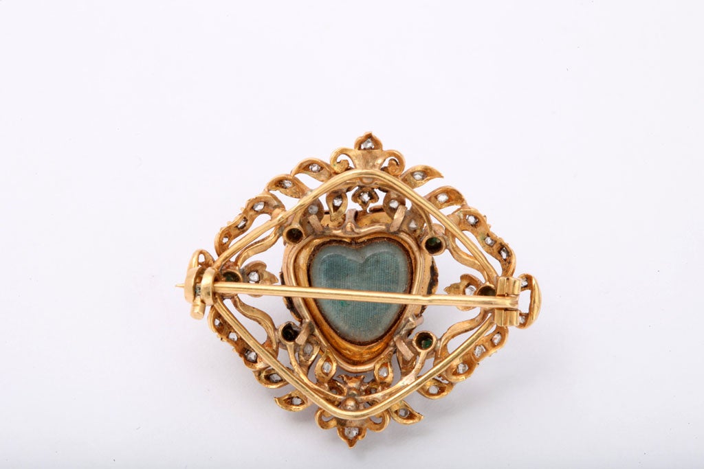 Women's Victorian Enamel Turquoise Pearl Diamond Gold Brooch