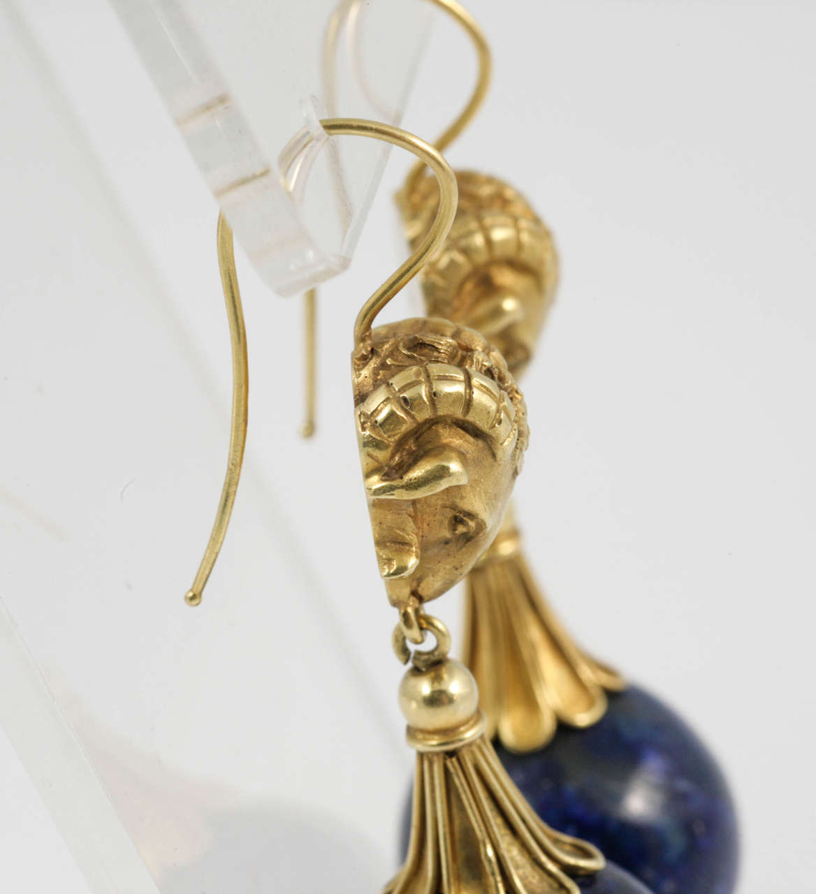 Stylish Lapis Lazuli Rams' Heads Drop Earrings For Sale 1
