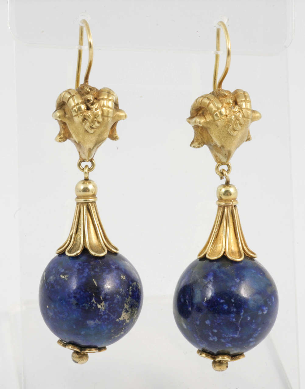 Stylish Lapis Lazuli Rams' Heads Drop Earrings For Sale 2