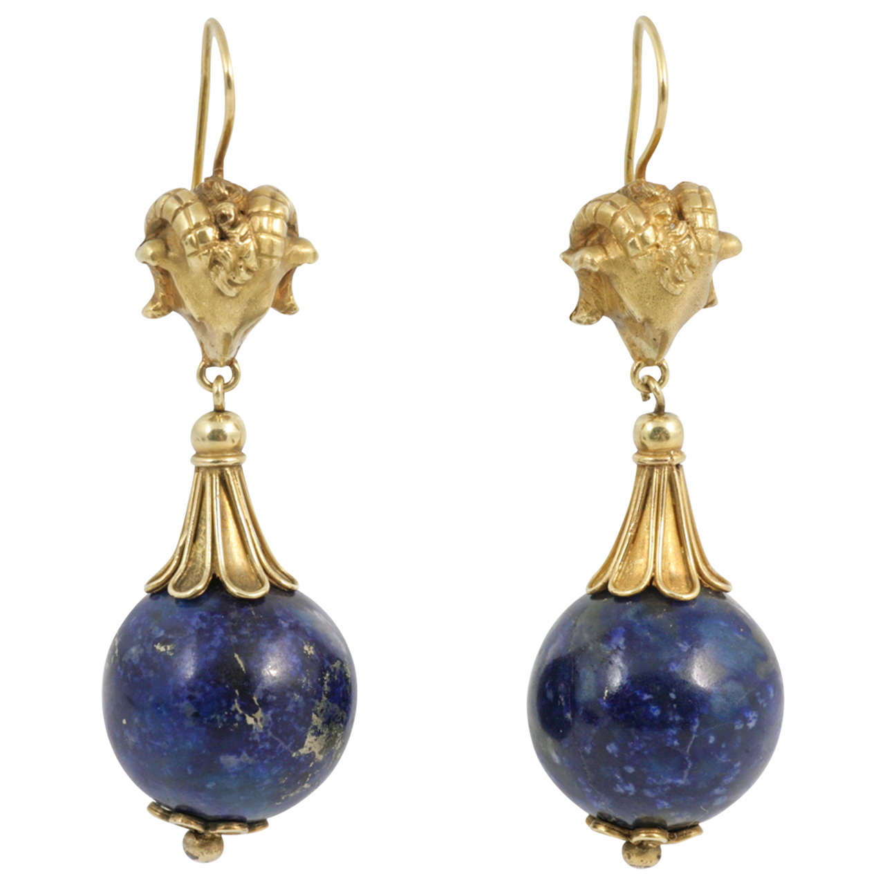 Stylish Lapis Lazuli Rams' Heads Drop Earrings For Sale