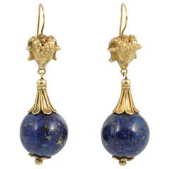 Stylish Lapis Lazuli Rams' Heads Drop Earrings