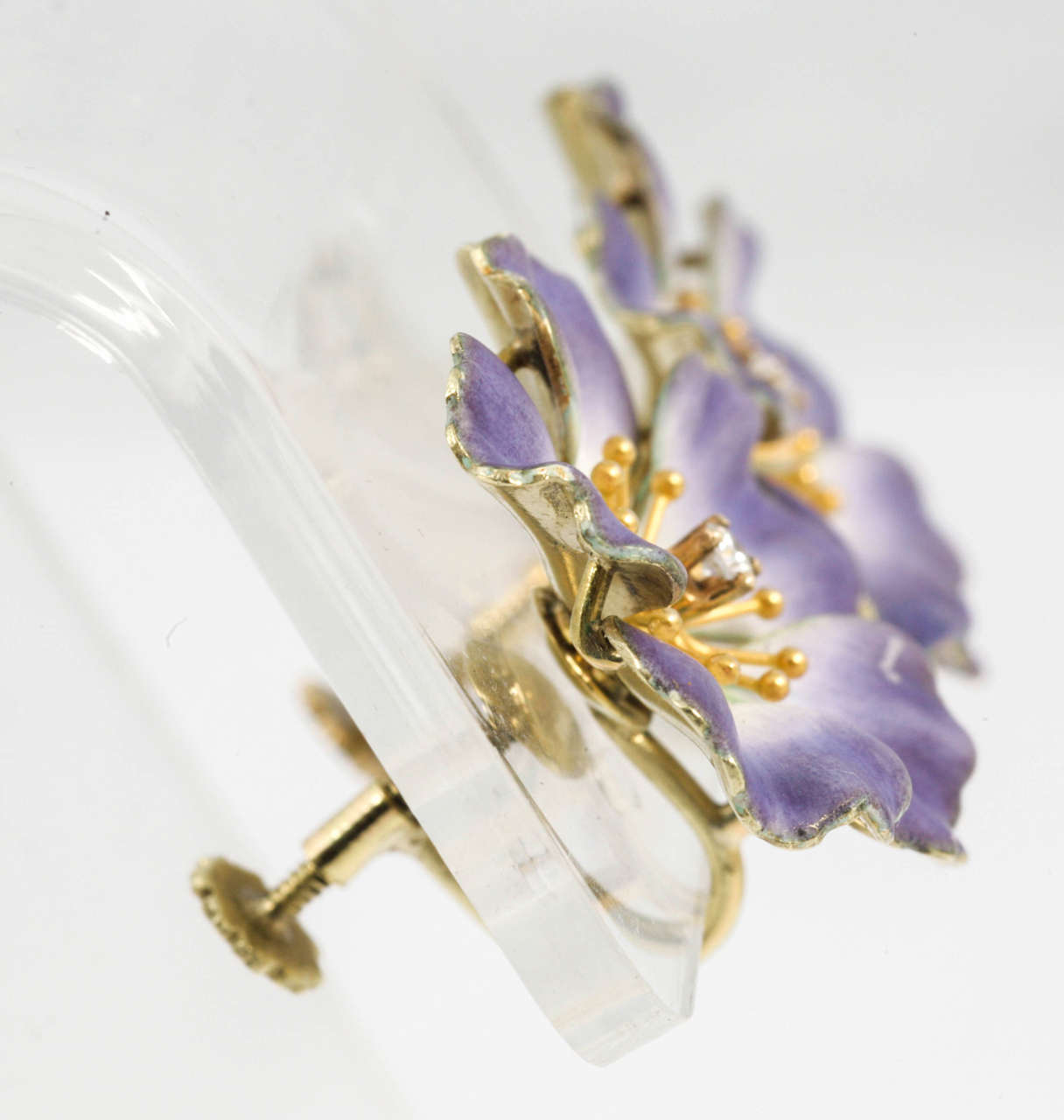 Very Pretty Enamel Pansy Earrings For Sale at 1stDibs