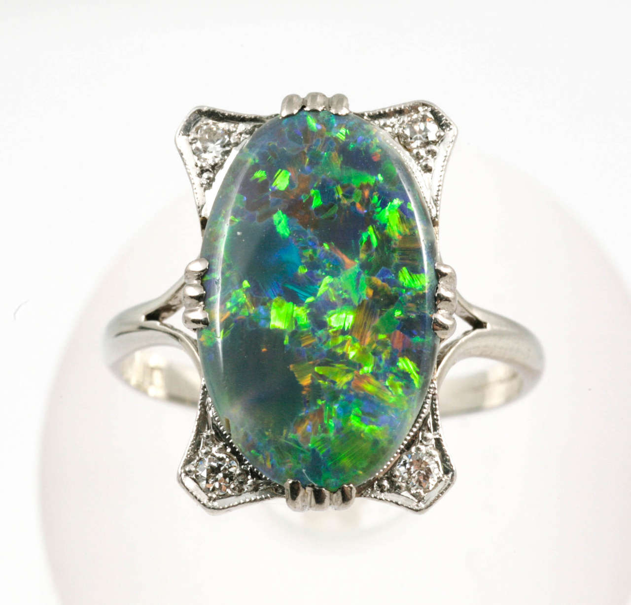 Black Opal Diamond Platinum Ring For Sale at 1stDibs