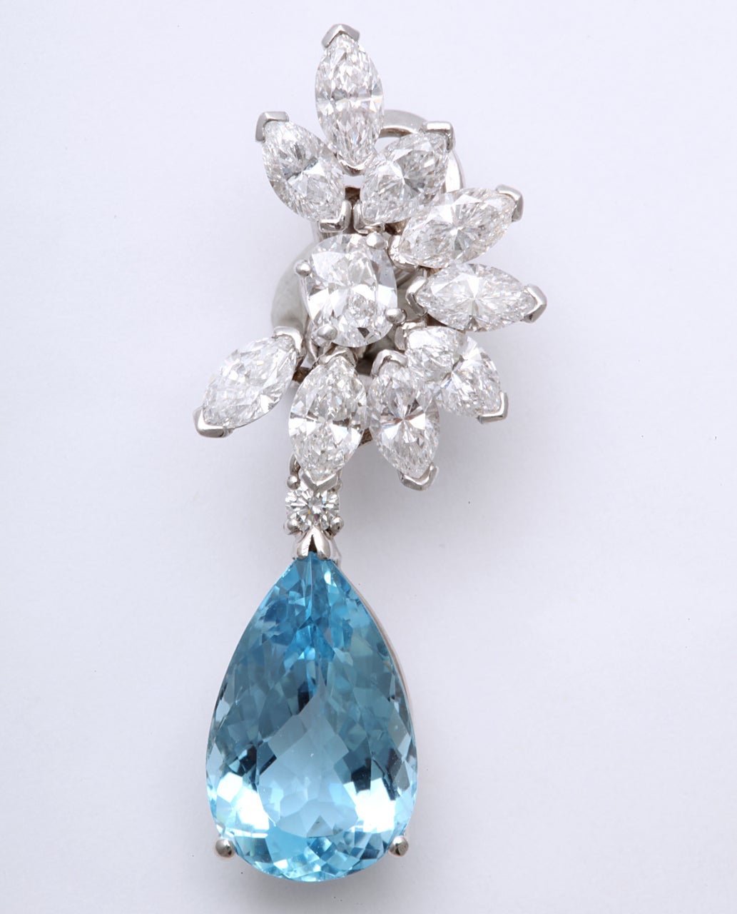 Platinum Diamond and Aquamarine Day Night Earrings In Excellent Condition In New York , NY