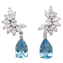 Platinum Diamond and Aquamarine Day Night Earrings