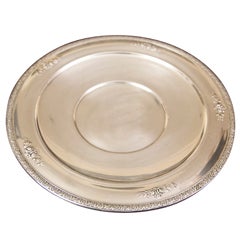 Retro Round Sterling Silver Cake Plate With Raised Floral Border