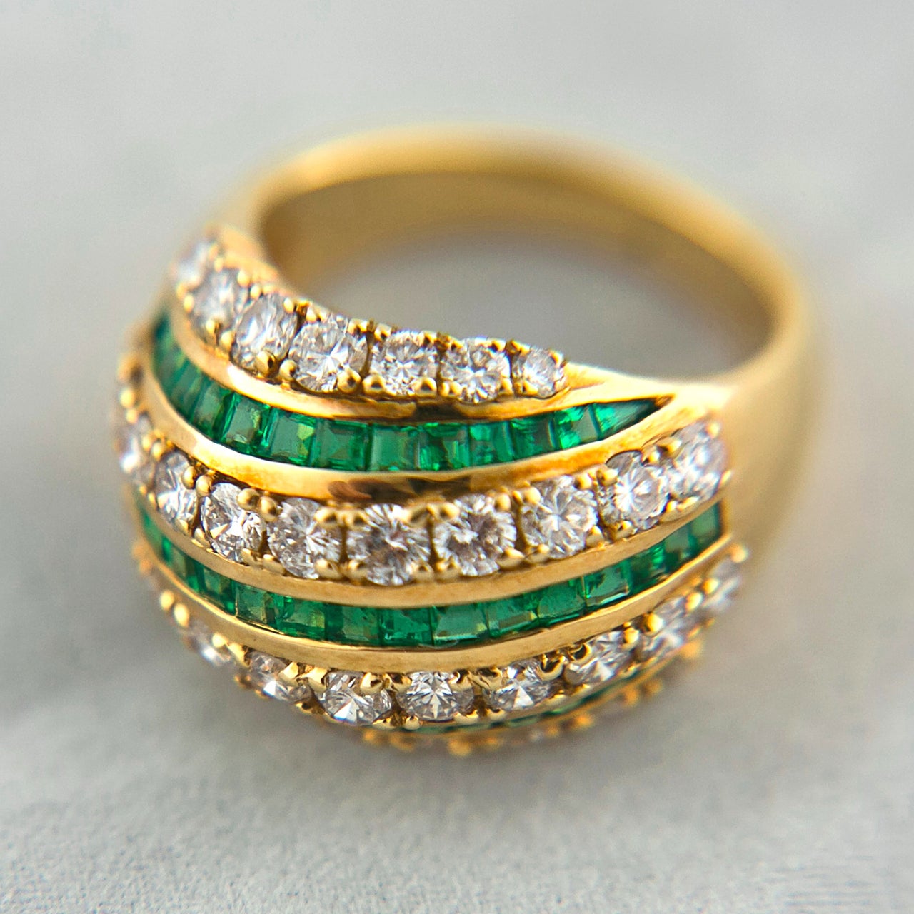 Contemparary Emerald and Diamond Ring