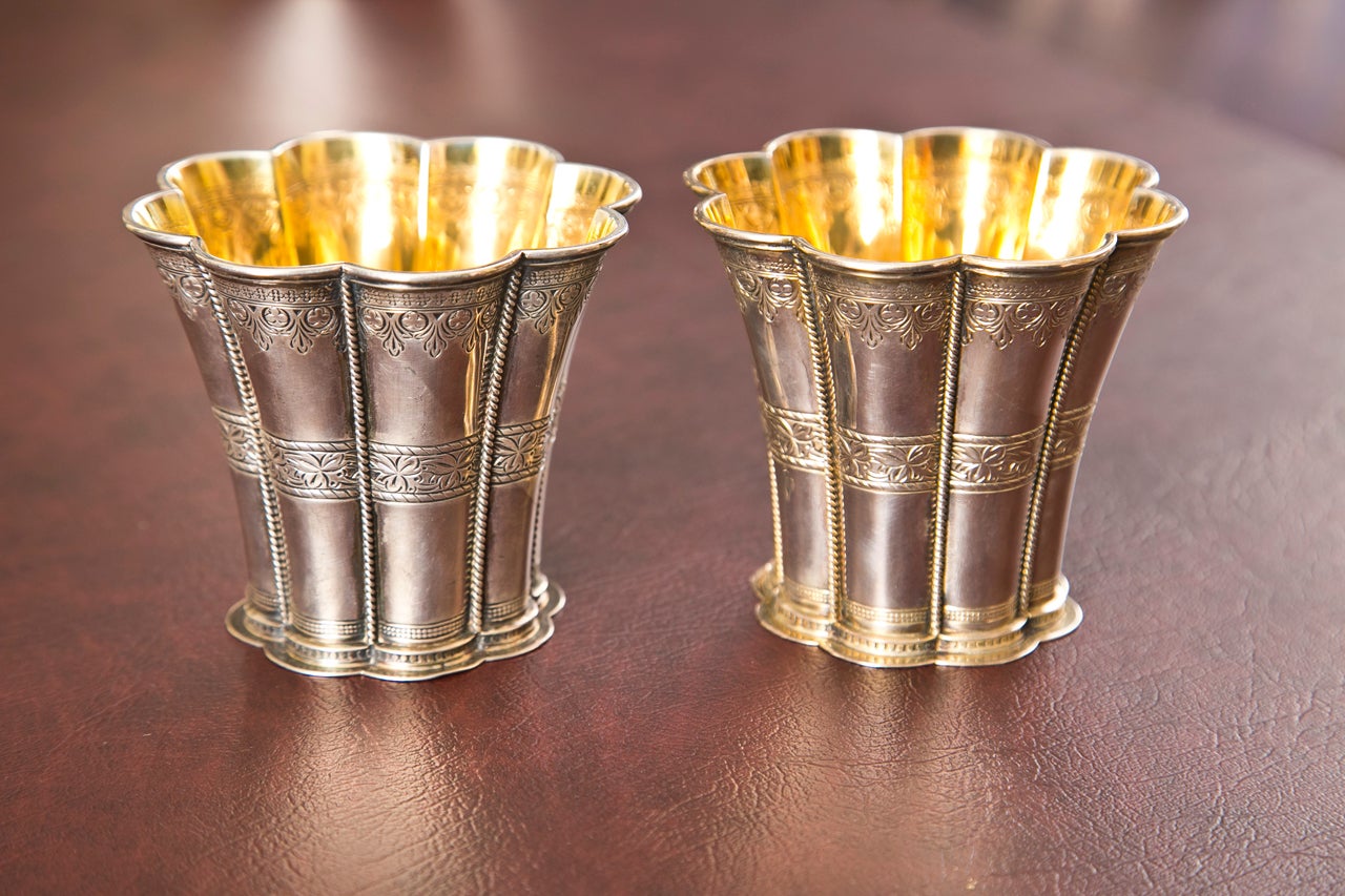 Pair of Nargrethe Sterling Silver Cups With Gilt Interior