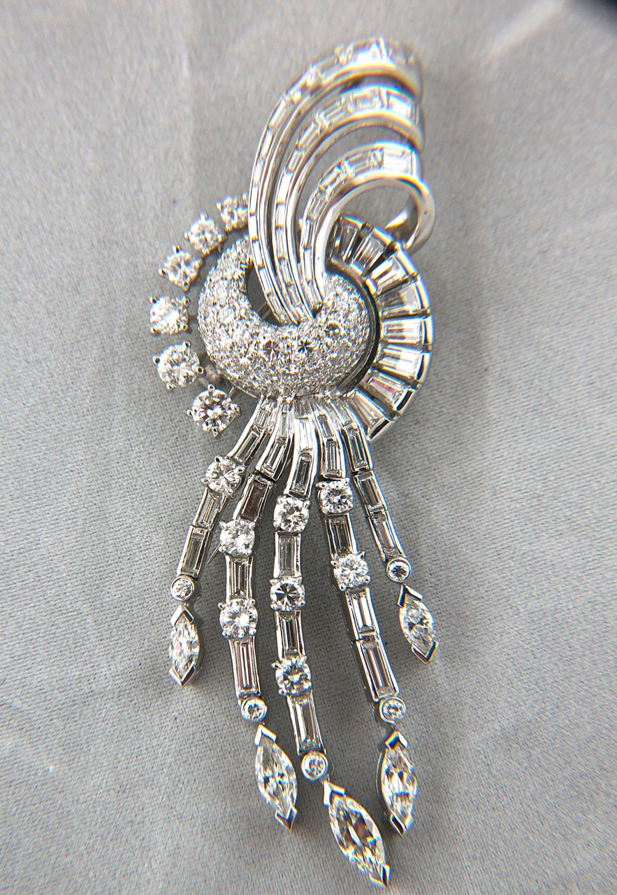 Mid Century Flexible Platinum And Diamond Brooch