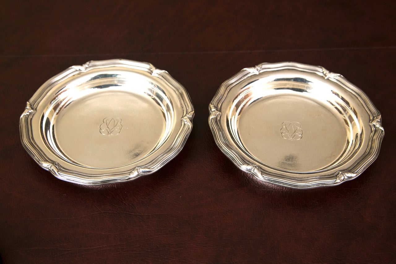 Pair Of Antique Emile Puiforcat Sterling Silver Wine Coasters