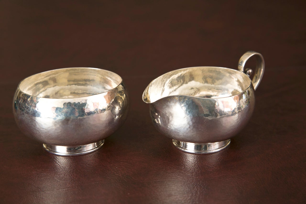 Mid-Century Modern arts and crafts style Randahl sterling
silver sugar bowl and creamer. Hand hammered #154- Excellent size sugar bowl - 3 1/2