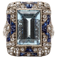 aquamarine sapphire  diamond White gold filigree dress ring
