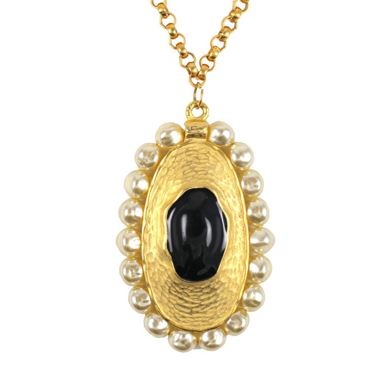 "Gold" Pendant Necklace with Faux Baroque Pearls, Costume Jewelry For Sale