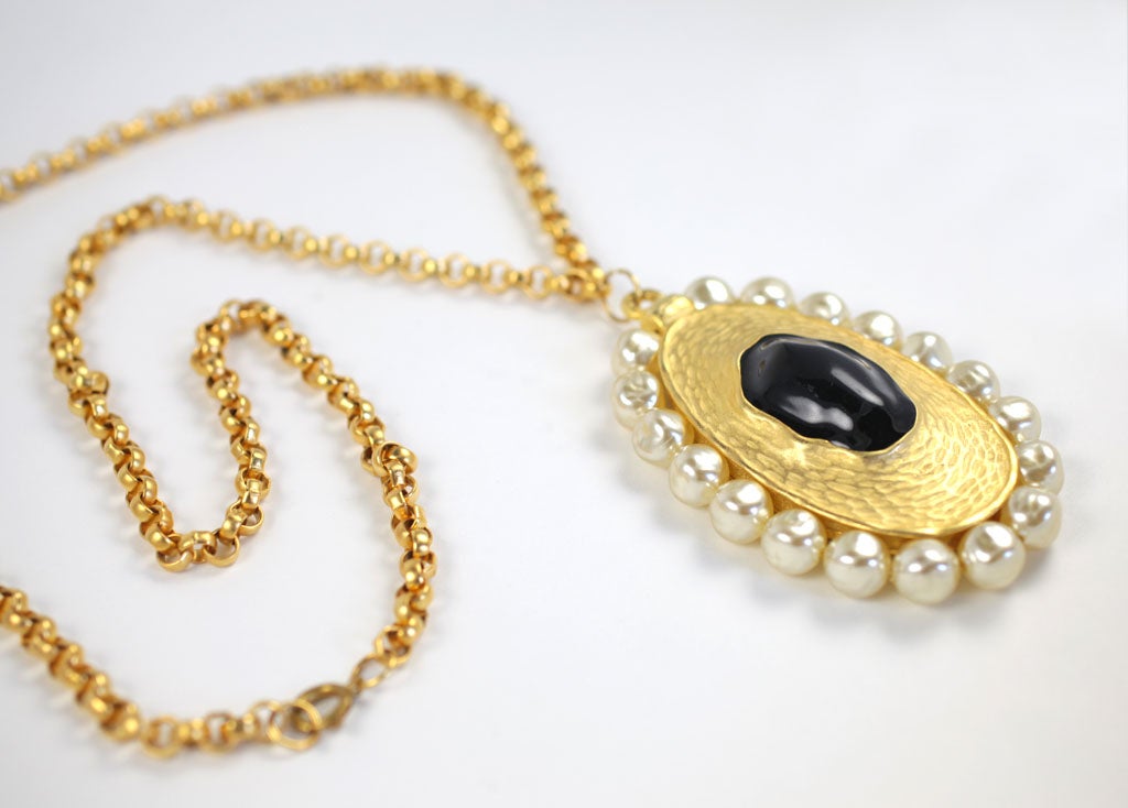 "Gold" Pendant Necklace with Faux Baroque Pearls, Costume Jewelry For