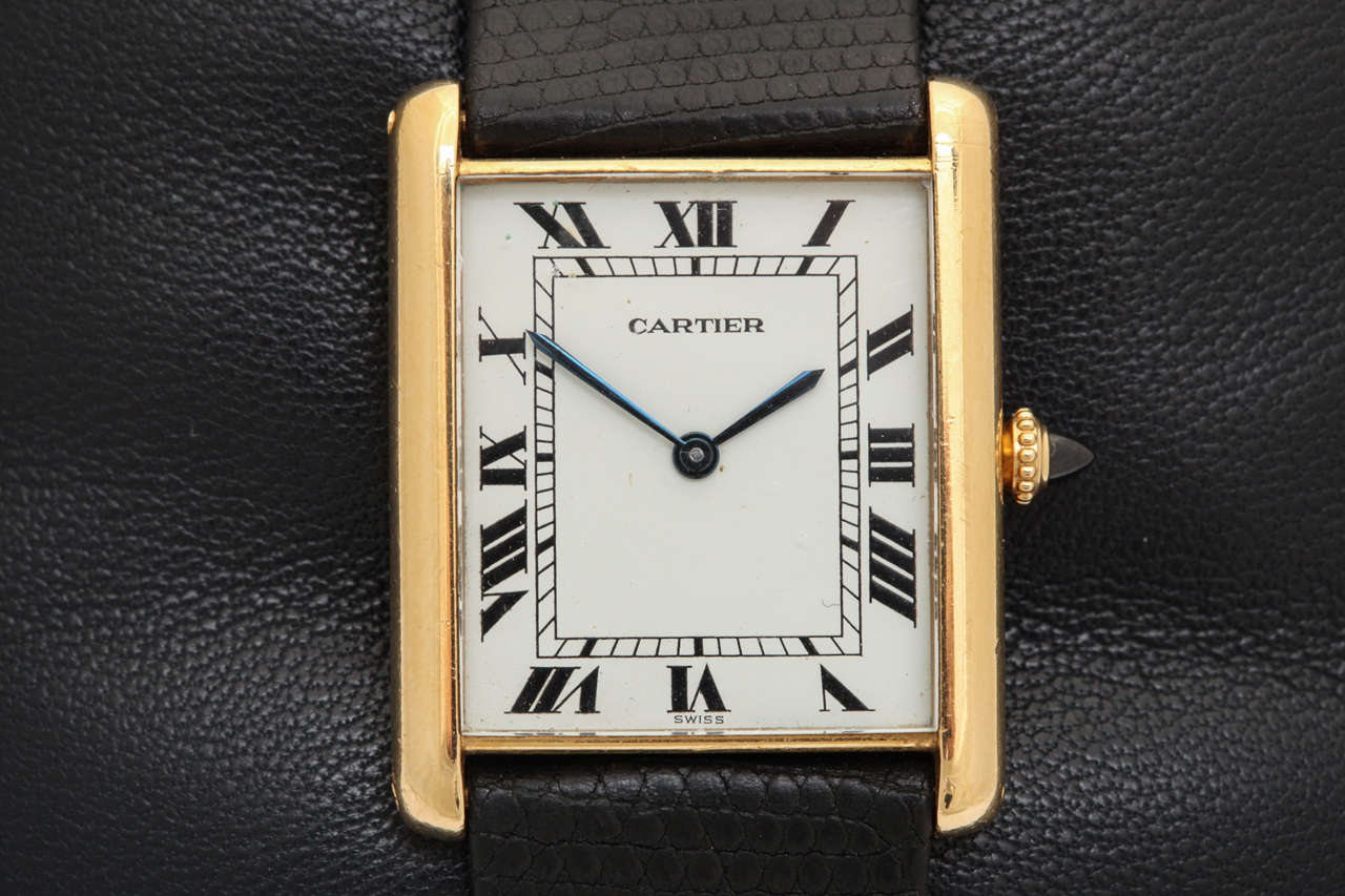 Cartier Yellow Gold Oversized Automatic Tank Wristwatch In Excellent Condition For Sale In New York, NY